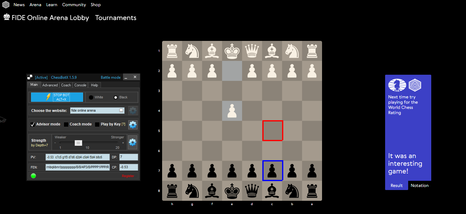 Fide arena chess bot example 1