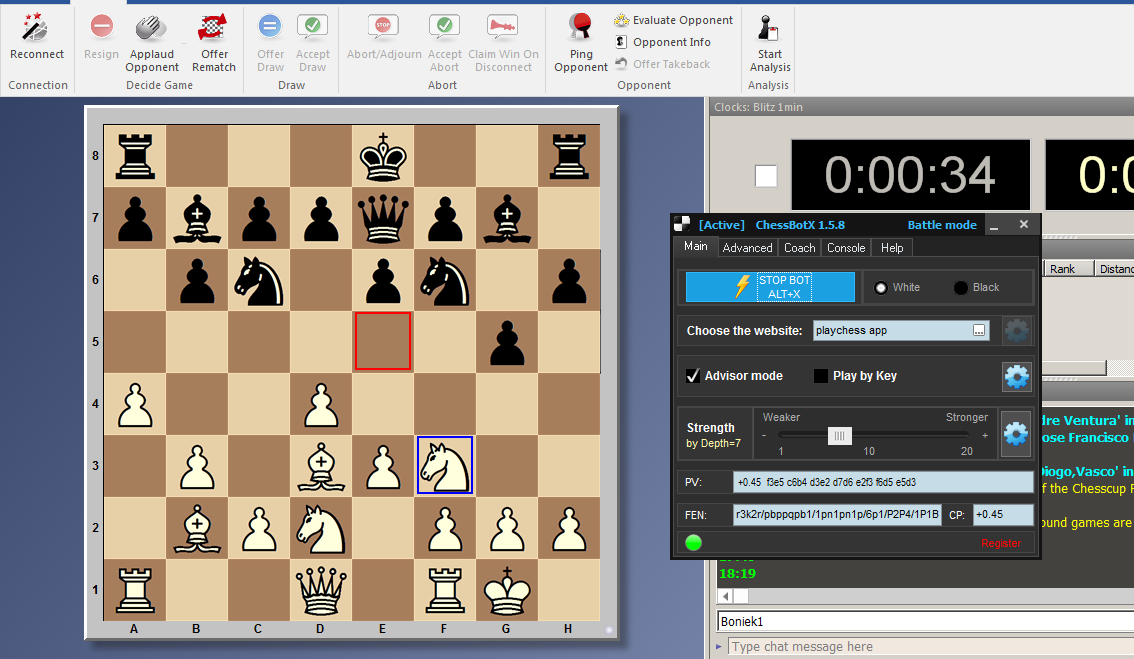 chessbotx in advisor mode on playchess app
