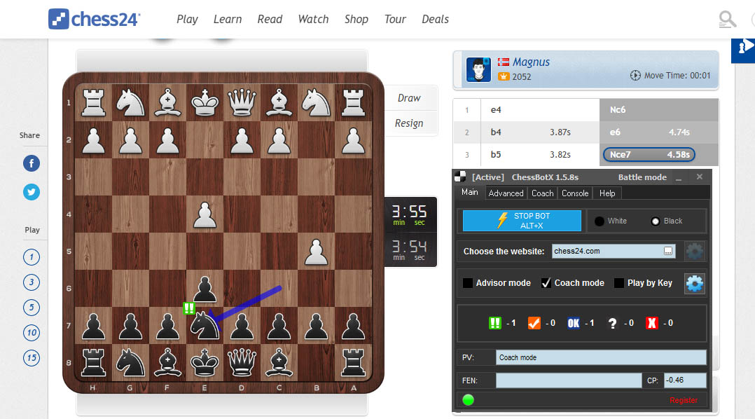 Coach mode will evaluate each of your moves. Example at chess24.com